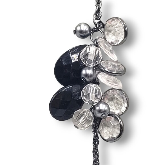 Chico's Long Black Clear Satellite Bead Necklace Long Adjustable Length - Picture 3 of 7